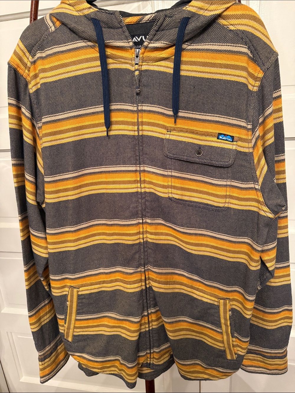 KAVU Baja Stripe Full Zip Hoodie Mens L Heavyweight Cotton Surf Skate Jacket